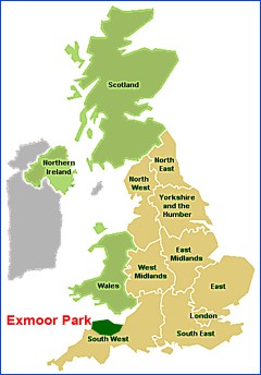 Map of UK showing Exmoor